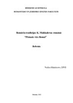 Referāts 'Romiešu tradīcijas Kolīnas Makkalovas romānā "Pirmais vīrs Romā"', 1.