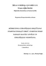 Konspekts 'Mārketinga stratēģijas iekļūšanai starptautiskajā tirgū. Starptautisko sadales k', 1.