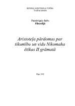 Referāts 'Aristoteļa pārdomas par tikumību un vidu "Nikomaha ētikas" II grāmatā', 1.