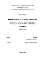 Diplomdarbs 'Vērtīborientēta mācību stunda kā pozitīvās attieksmes veidotāja skolēnos', 1.