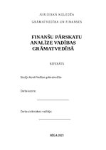 Referāts 'Finanšu pārskatu analīze vadības grāmatvedībā', 1.