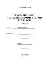 Referāts 'Normatīvo aktu hierarhijas nozīme kolīziju risināšanā', 1.
