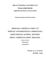 Konspekts 'Produkta virzīšana tirgū, tā pozīciju nostiprināšana. Mārketinga komunikāciju si', 1.