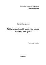 Konspekts 'Pētījums par Latvijā piedāvāto banku aktivitāti 2007.gadā', 1.