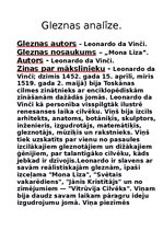 Konspekts 'Leonardo da Vinči gleznas "Mona Liza" analīze', 1.