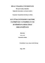 Referāts 'Kultūras ietekmes faktori patērētāju uzvedībā un to ievērošana reklāmas organizē', 1.