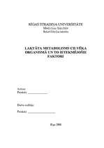 Referāts 'Laktāta metabolisms cilvēka organismā un to ietekmējošie faktori', 1.