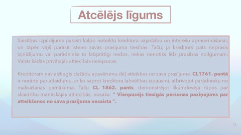 Prezentācija 'Saistību izbeigšana bez izpildījuma, pārveidošana', 12.