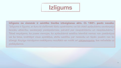 Prezentācija 'Saistību izbeigšana bez izpildījuma, pārveidošana', 14.
