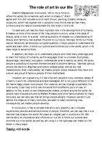 Eseja 'The Role of Art in Our Life', 1.