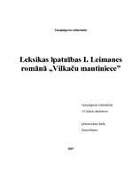 Referāts 'Leksikas īpatnības I.Leimanes romānā "Vilkaču mantiniece”', 1.