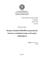 Diplomdarbs 'Eiropas Savienības Erasmus programma kā tolerances veicinātāja Latvijas un Franc', 1.