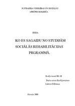 Eseja 'Ko es sagaidu no studijām sociālās rehabilitācijas programmā', 1.