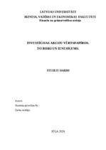 Referāts 'Investīcijas akciju vērtspapīros, to riski un ienesīgums', 1.