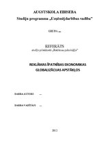 Referāts 'Reklāmas īpatnības ekonomikas globalizācijas apstākļos', 1.