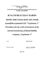 Diplomdarbs 'Kārtība, kādā veicama darba vides iekšējā uzraudzība uzņēmumā "X"', 1.
