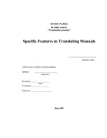 Referāts 'Specific Features in Translating Manuals', 1.