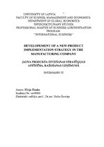 Prakses atskaite 'Jauna produkta ieviešanas stratēģijas attīstība ražošanas uzņēmumā', 1.