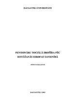 Eseja 'Pensionāru sociālā drošība pēc iestāšanās Eiropas Savienībā', 1.