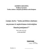 Eseja 'Kādas juridiskās zināšanas un prasmes ir nepieciešamas iedzīvotājiem finanšu jau', 1.