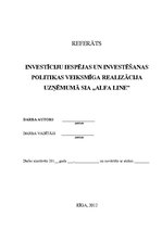 Referāts 'Investīciju iespējas un investēšanas politikas veiksmīga realizācija uzņēmumā SI', 1.