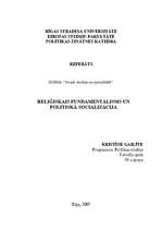 Konspekts 'Reliģiskais fundamentālisms un politiskā socializācija', 1.