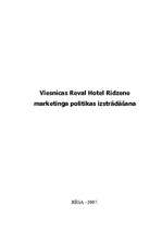 Referāts 'Viesnīcas "Reval Hotel Rīdzene" mārketinga politikas izstrādāšana', 1.