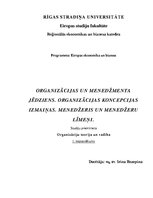Konspekts 'Organizācijas un menedžmenta jēdziens. Menedžeris un menedžeru līmeņi', 1.