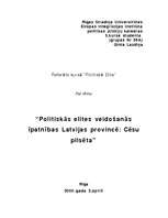 Referāts 'Politiskās elites veidošanās īpatnības Latvijas provincē: Cēsu pilsēta', 1.