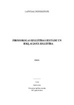 Eseja 'Pirmsskolas izglītības iestāde un iekļaujošā izglītība', 1.