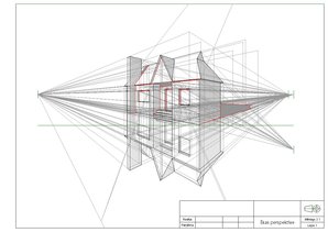 Paraugs 'Tēlotāja ģeometrijas 1. kursa 2. semestra MD3 - Ēkas perspektīve', 1.