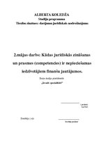 Eseja 'Kādas juridiskās zināšanas nepieciešamas iedzīvotājiem finanšu jautājumos', 1.
