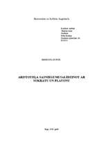 Eseja 'Aristoteļa sasniegumi salīdzinot ar Sokratu un Platonu', 1.