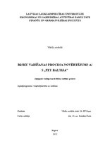 Referāts 'Risku vadīšanas procesa novērtējums AS "Pet Baltija"', 1.