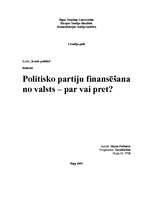 Referāts 'Politisko partiju finansēšana no valsts - par vai pret?', 1.