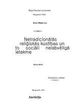 Referāts 'Netradicionālās reliģiskās kustības un to sociāli nelabvelīga ietekme', 1.
