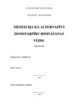 Referāts 'Mediācija kā alternatīvs domstarpību risināšanas veids', 1.