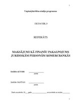 Referāts 'Maksājumi kā finanšu pakalpojums juridiskām personām komercbankās', 1.