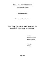 Referāts 'Teikumu sintakse Anšlava Eglīša romānā "Nav tak dzimtene"', 1.