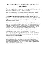 Eseja 'Treasure Your Families - the Future Humanities Passes by Way of Family', 1.