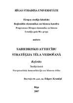 Referāts 'Sabiedrisko attiecību stratēģija tēla veidošanā', 1.