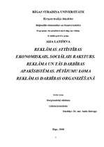 Konspekts 'Reklāmas attīstības ekonomiskais, sociālais raksturs, tās darbības apakšsistēmas', 1.