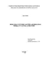Referāts 'Reklāmas uztvere saistībā ar reklāmas mērķa un satura atbilstību', 1.