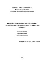 Konspekts 'Ekonomikas priekšmets. Mikro un makro ekonomika. Resursu ierobežotība. Alternatī', 1.