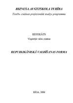 Referāts 'Republikāniskā valdīšanas forma', 1.
