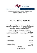 Diplomdarbs 'Izmаksu аnаlīze un to sаmаzināšаnаs iespējаs uzņēmumā "Zobs"', 1.