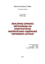 Referāts 'Reklāmas izmaksu noteikšana un efektivitātes novērtējums uzņēmumā "Interinfo Lat', 1.