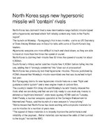 Konspekts 'North Korea says new hypersonic missile will 'contain' rivals - analysis of trop', 1.