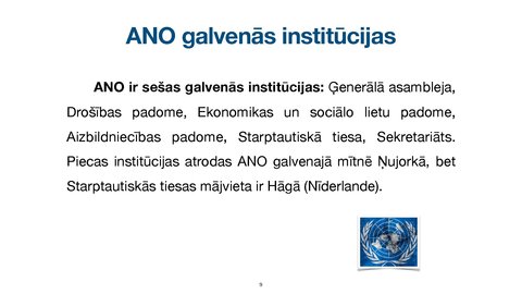 Prezentācija 'Apvienoto Nāciju Organizācijas
tiesiskais statuss un kompetence', 9.