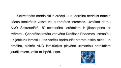 Prezentācija 'Apvienoto Nāciju Organizācijas
tiesiskais statuss un kompetence', 22.
